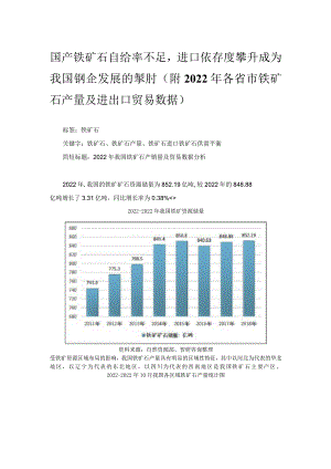 2022年全国各省市铁矿石产量及进出口贸易数据.docx