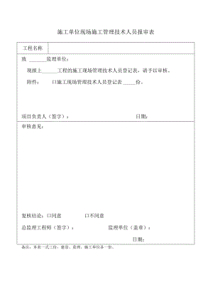 施工单位现场施工管理技术人员报审表.docx