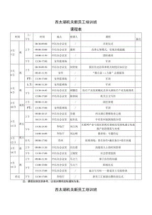 西太湖机关新员工培训班课程表.docx