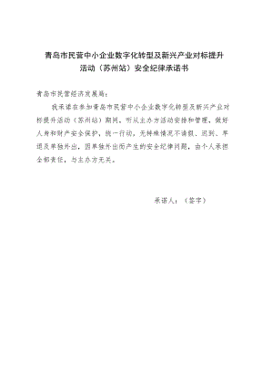青岛市民营中小企业数字化转型及新兴产业对标提升活动苏州站安全纪律承诺书.docx