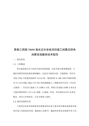 蒋巷三洞湖75MW渔光互补发电项目竣工结算及财务决算咨询服务技术规范.docx