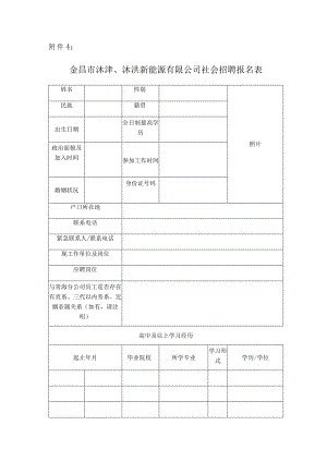 金昌市沐津、沐洪新能源有限公司社会招聘报名表.docx