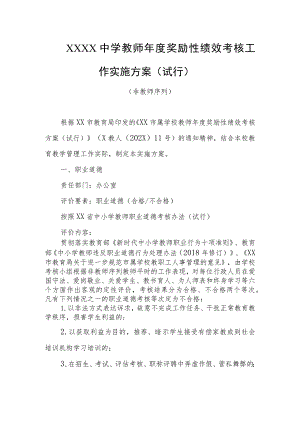 中学教师年度奖励性绩效考核工作实施方案（非教师序列）.docx