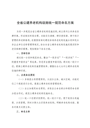 全省公建养老机构设施统一规范命名方案.docx