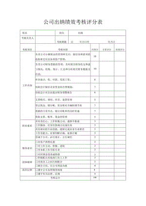 公司出纳绩效考核评分表.docx