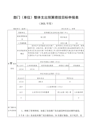 部门单位整体支出预算绩效目标申报021年度.docx