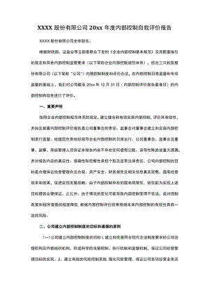 XXXX股份有限公司20xx-年度内部控制自我评价报告.docx