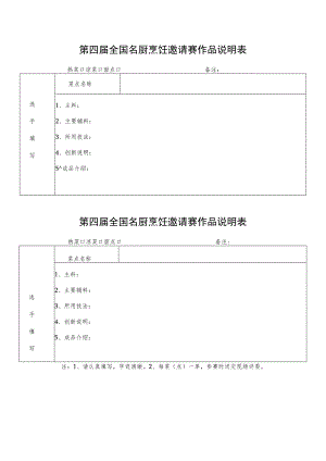 第四届全国名厨烹饪邀请赛作品说明表.docx