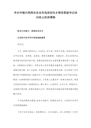 市乡村振兴局局长在全市选派挂任乡镇党委副书记培训班上的讲课稿.docx
