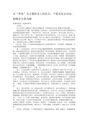 在“青春”为主题班会上的发言：千帆竞发志向远峥嵘岁月我为峰.docx