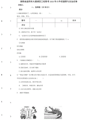 湖南省益阳市大通湖区三校联考2023年小升初道德与法治试卷.docx
