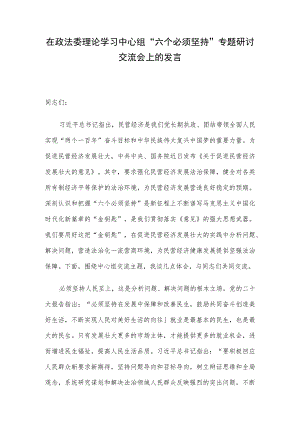 在政法委理论学习中心组“六个必须坚持”专题研讨交流会上的发言.docx