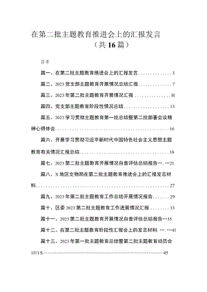 2023在第二批主题教育推进会上的汇报发言（16篇）.docx