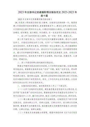 2023年支部书记党建履职情况报告范文2023-2023年度十篇.docx