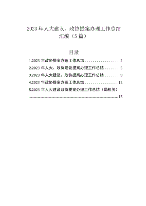 2023年人大建议、政协提案办理工作总结汇编（5篇）.docx