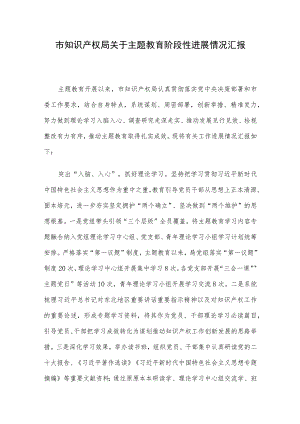 市知识产权局关于主题教育阶段性进展情况汇报.docx