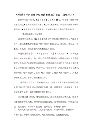 乡党委关于巡察集中整改进展情况的报告.docx