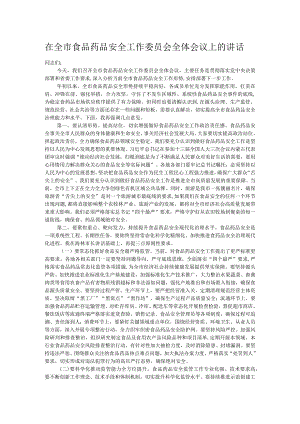在全市食品药品安全工作委员会全体会议上的讲话.docx