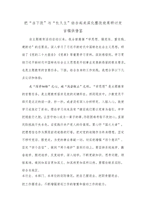 把“当下改”与“长久立”结合起来 深化整改效果研讨发言稿供借鉴.docx
