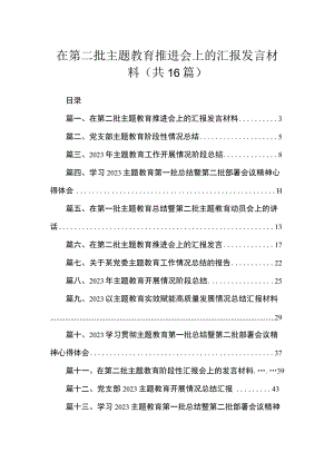 2023在第二批主题教育推进会上的汇报发言材料（共16篇）.docx