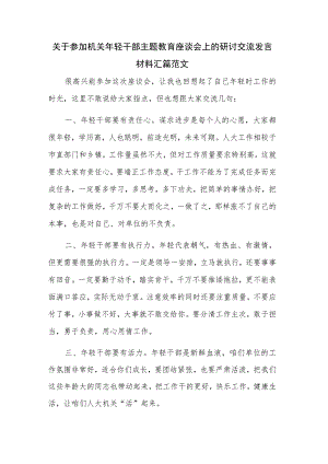 关于参加机关年轻干部主题教育座谈会上的研讨交流发言材料汇篇范文.docx
