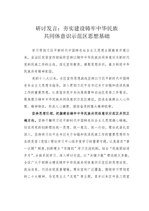 研讨发言：夯实建设铸牢中华民族共同体意识示范区思想基础.docx