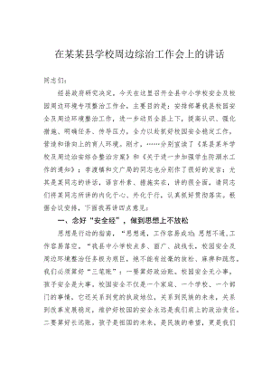 在某某县学校周边综治工作会上的讲话.docx