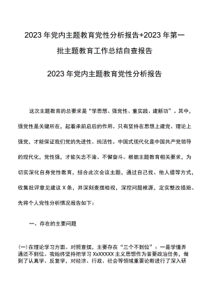 2023年党内主题教育党性分析报告+2023年第一批主题教育工作总结自查报告.docx