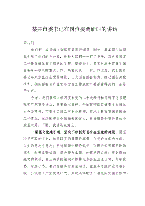某某市委书记在国资委调研时的讲话.docx