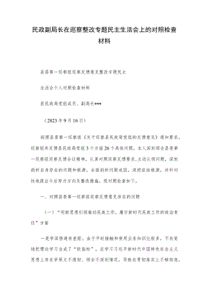 民政副局长在巡察整改专题民主生活会上的对照检查材料.docx