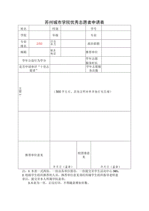 苏州城市学院优秀志愿者申请表.docx