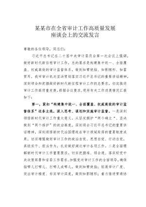 某某市在全省审计工作高质量发展座谈会上的交流发言.docx