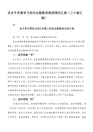 在关于开展学习党内主题教育推进情况汇报（二十篇汇编）.docx