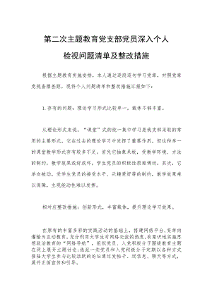 第二次主题教育党支部党员深入个人检视问题清单及整改措施.docx