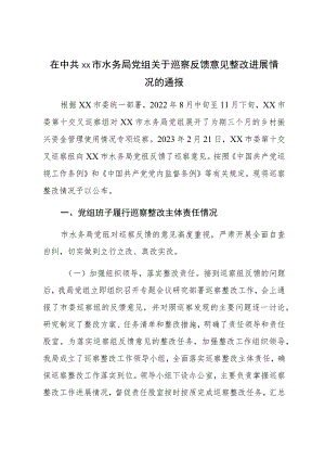 在中共XX市水务局党组关于巡察反馈意见整改进展情况的通报.docx