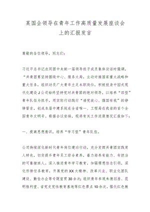 某国企领导在青年工作高质量发展座谈会上的汇报发言.docx