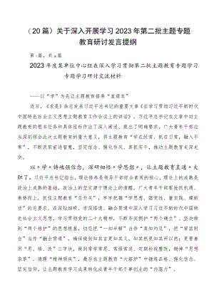 （20篇）关于深入开展学习2023年第二批主题专题教育研讨发言提纲.docx