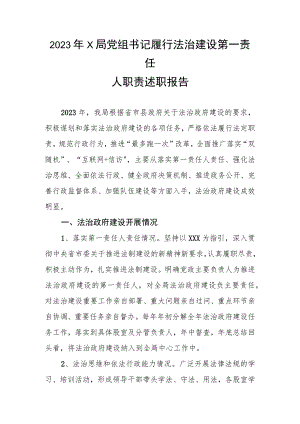 2023年X局党组书记履行法治建设第一责任人职责述职报告.docx