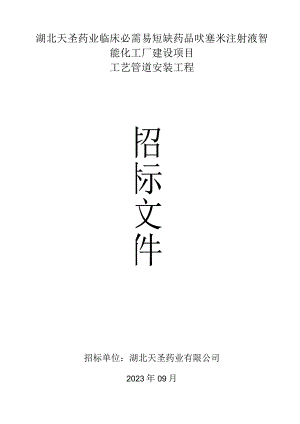 湖北天圣药业临床必需易短缺药品呋塞米注射液智能化工厂建设项目工艺管道安装工程.docx
