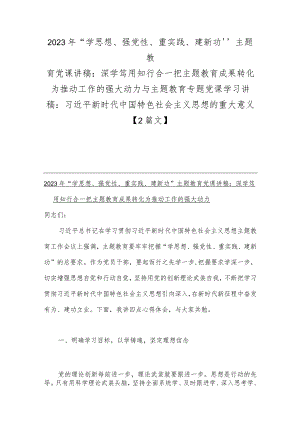 2023年“学思想、强党性、重实践、建新功”主题教育党课讲稿：深学笃用知行合一把主题教育成果转化为推动工作的强大动力与主题教育专题党课.docx