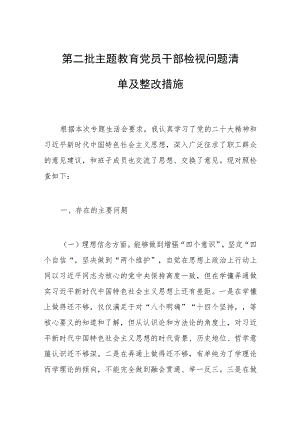 2023年第二批主题教育党员干部检视问题清单及整改措施.docx