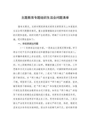 主题教育专题组织生活会问题清单.docx