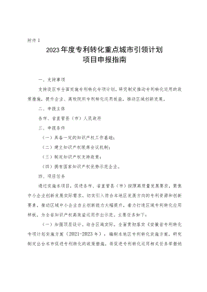 2023年度专利转化重点城市引领计划项目申报指南.docx