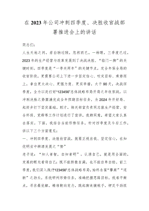在2023年公司冲刺四季度、决胜收官战部署推进会上的讲话 .docx