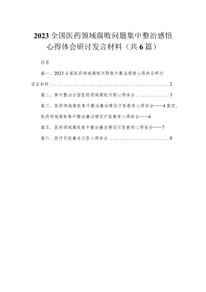 2023全国医药领域腐败问题集中整治感悟心得体会研讨发言材料【6篇】.docx