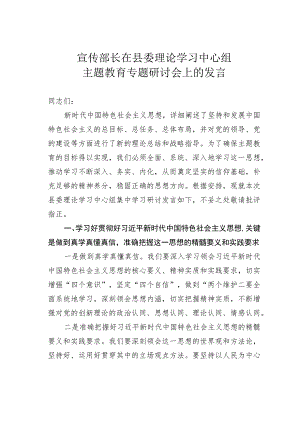 宣传部长在县委理论学习中心组主题教育专题研讨会上的发言.docx