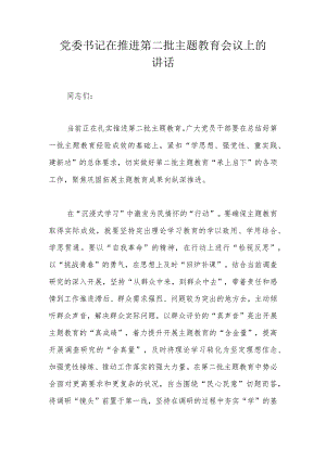党委书记在推进第二批主题教育会议上的讲话.docx