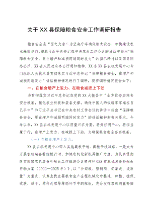 关于县保障粮食安全工作调研报告.docx