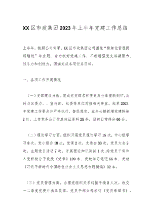 XX区市政集团2023年上半年党建工作总结.docx
