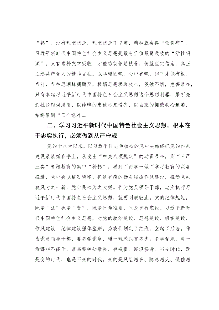 主题教育读书班研讨发言:始终做新时代中国特色社会主义思想的坚定信仰者、忠实执行者、模范践行者.docx_第2页